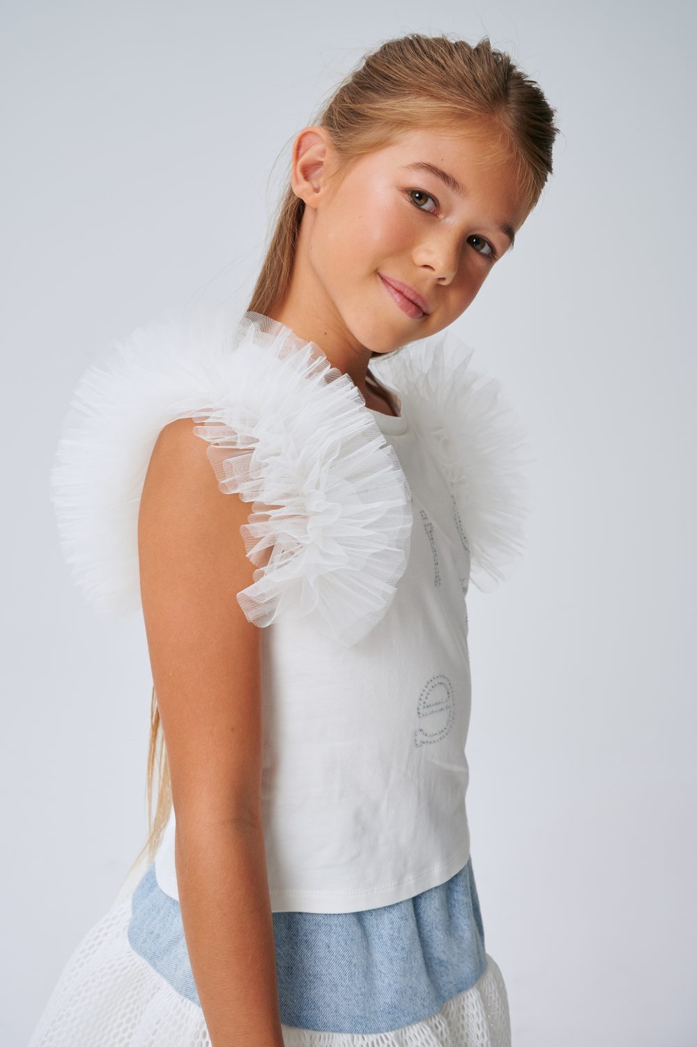 TÜL FIRFIR DETAYLI KIZ ÇOCUK TSHIRT